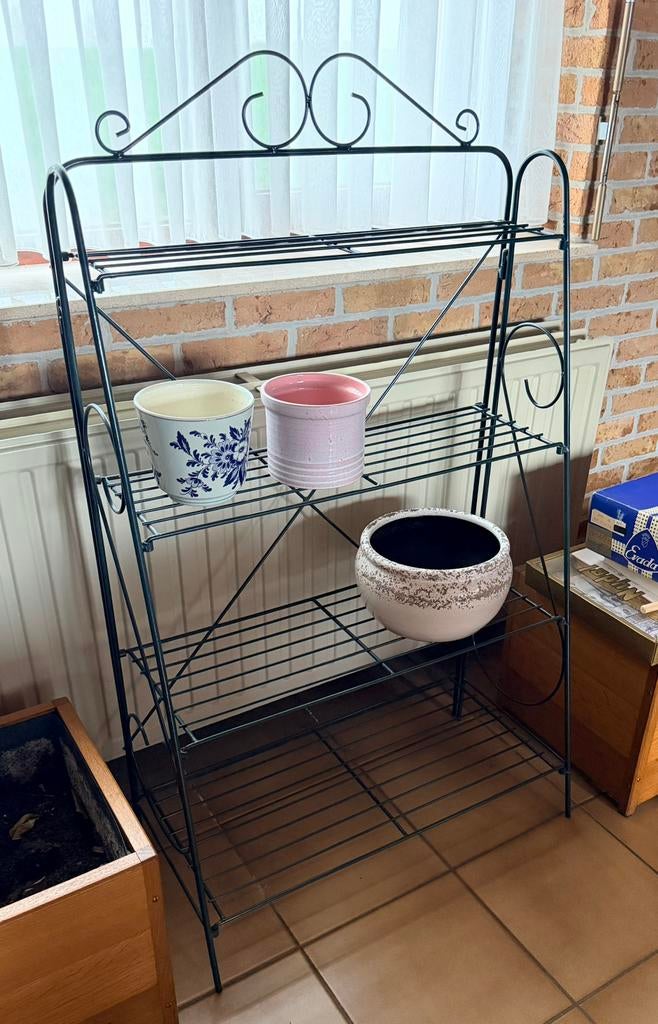 Étagère à plantes vintage en métal vert, Enlèvement, Comme neuf