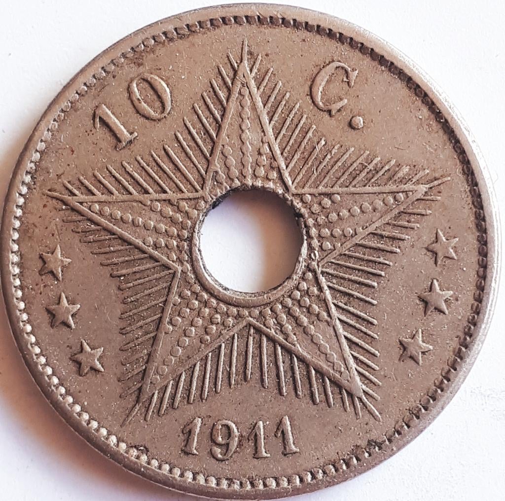 BELGISCH CONGO: 10 CENTIMES 1911 KM 18, Ophalen of Verzenden, Overige landen, Losse munt