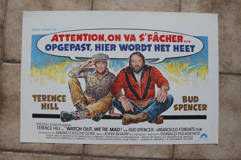 filmaffiche Terence Hill Watch Out we're Mad filmposter, Verzamelen, Rechthoekig Liggend, Ophalen of Verzenden, Zo goed als nieuw