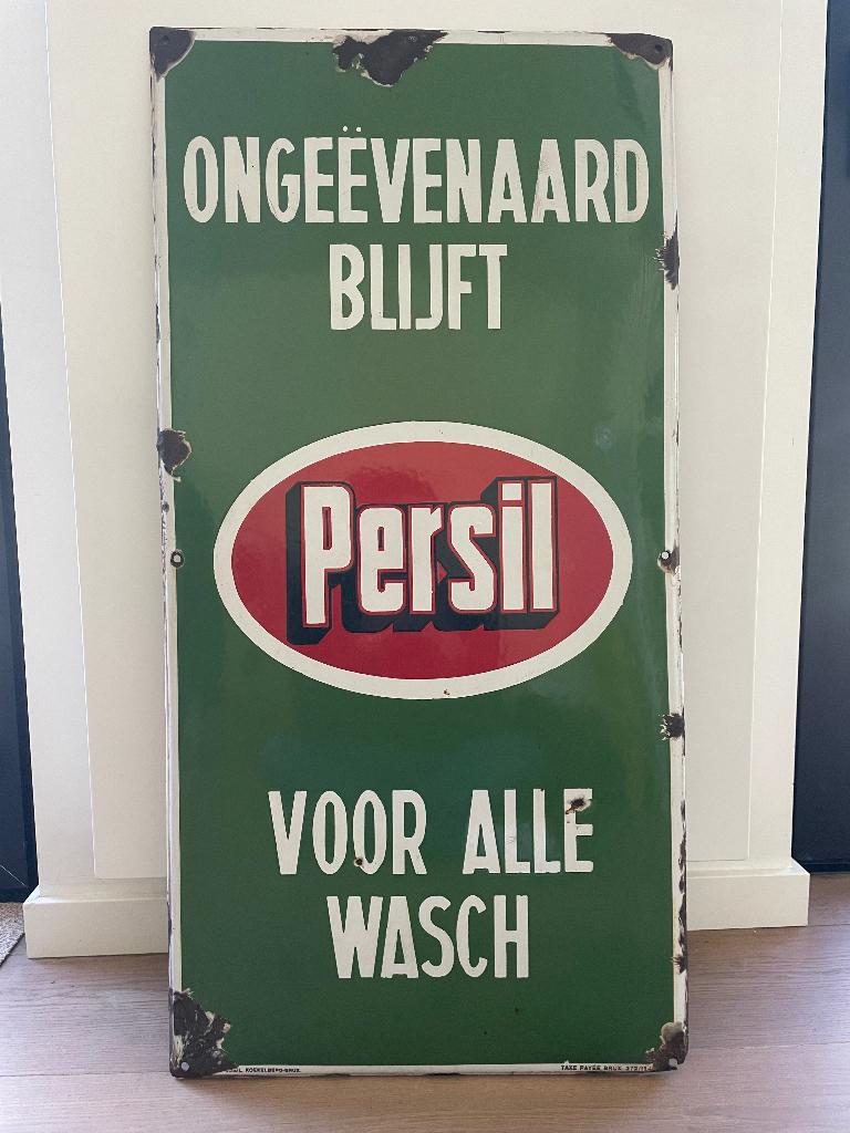 Oude, grote emaille Persil, Ophalen of Verzenden, Gebruikt, Reclamebord