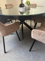 Mooie houten zwarte eettafel te koop, 100 à 150 cm, Cinq personnes ou plus, Rond, 150 à 200 cm