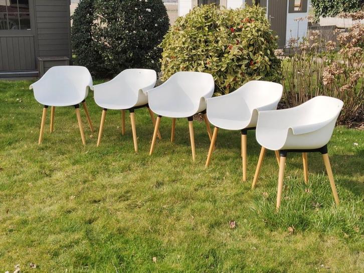 5 designstoelen, Maison & Meubles, Chaises, Comme neuf, Une, Synthétique, Blanc, Enlèvement