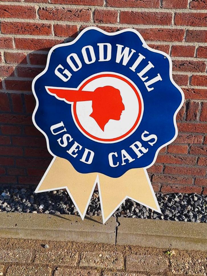 Tof en groot decoratief emaille bord Goodwill Used Cars., Verzamelen, Merken en Reclamevoorwerpen, Gebruikt, Reclamebord, Ophalen of Verzenden