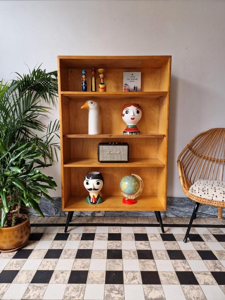 Vintage midcentury boekenkast | kast | retro, Maison & Meubles, Armoires | Bibliothèques, Utilisé, 50 à 100 cm, 100 à 150 cm, 25 à 50 cm