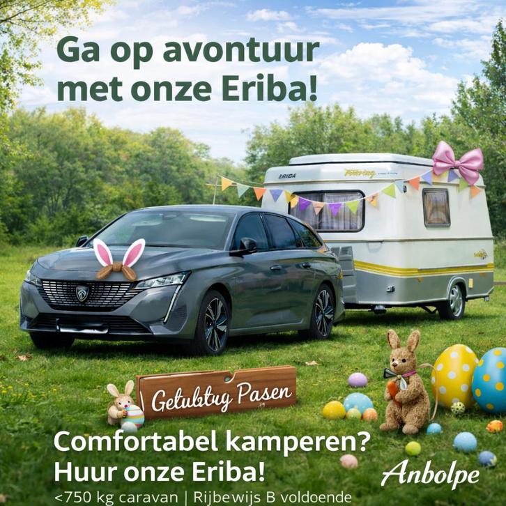 🔆🔆🔆 ERIBA CARAVAN TE HUUR / RIJBEWIJS B 🔆🔆🔆, Caravans en Kamperen, Caravans, Particulier, tot en met 2, 500 - 750 kg, Treinzit