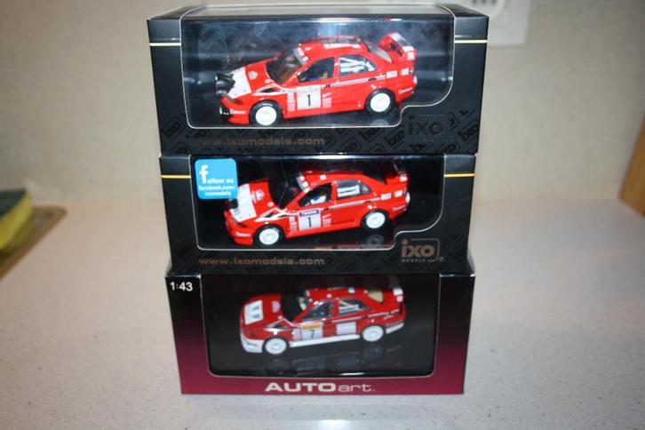 3 x 1:43 mitsubishi lancer evo T.Makinnen rally WRC., Hobby & Loisirs créatifs, Voitures miniatures | 1:43, Comme neuf, Voiture