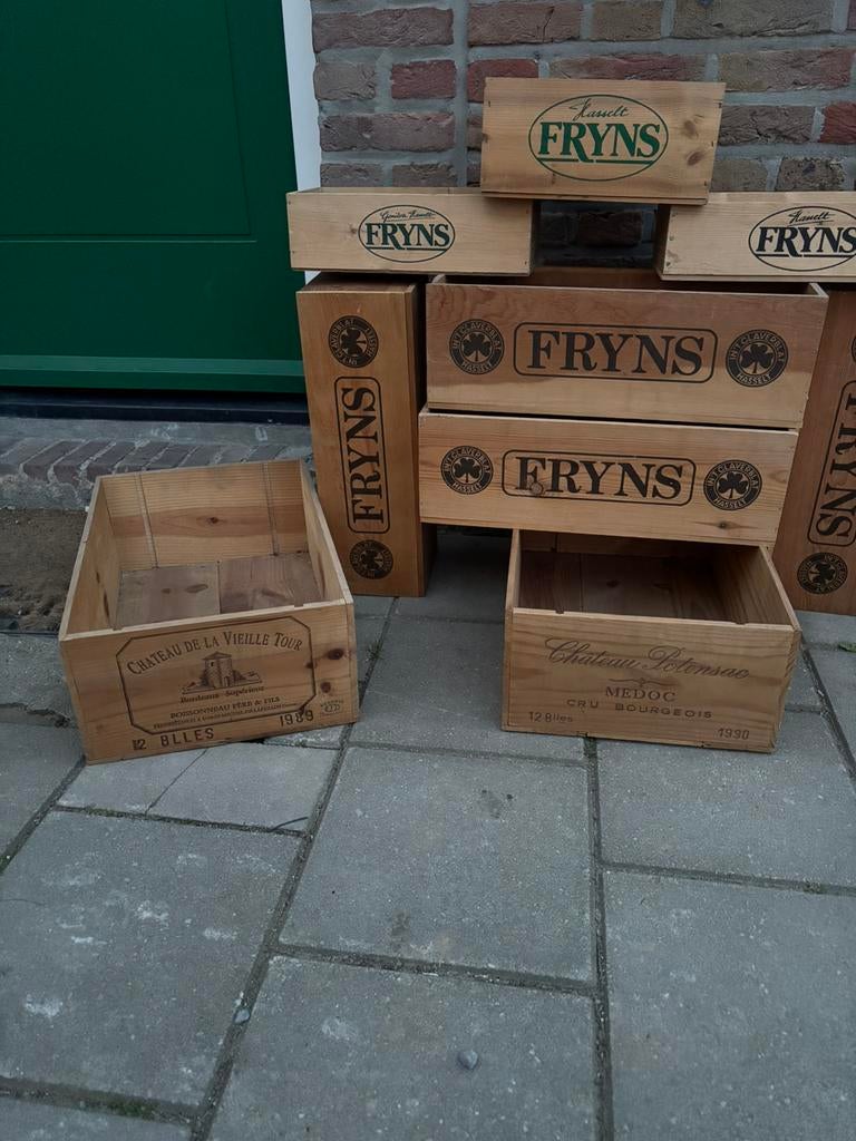 Mooie set houten wijn kratjes fryns, Huis en Inrichting, Ophalen, Zo goed als nieuw