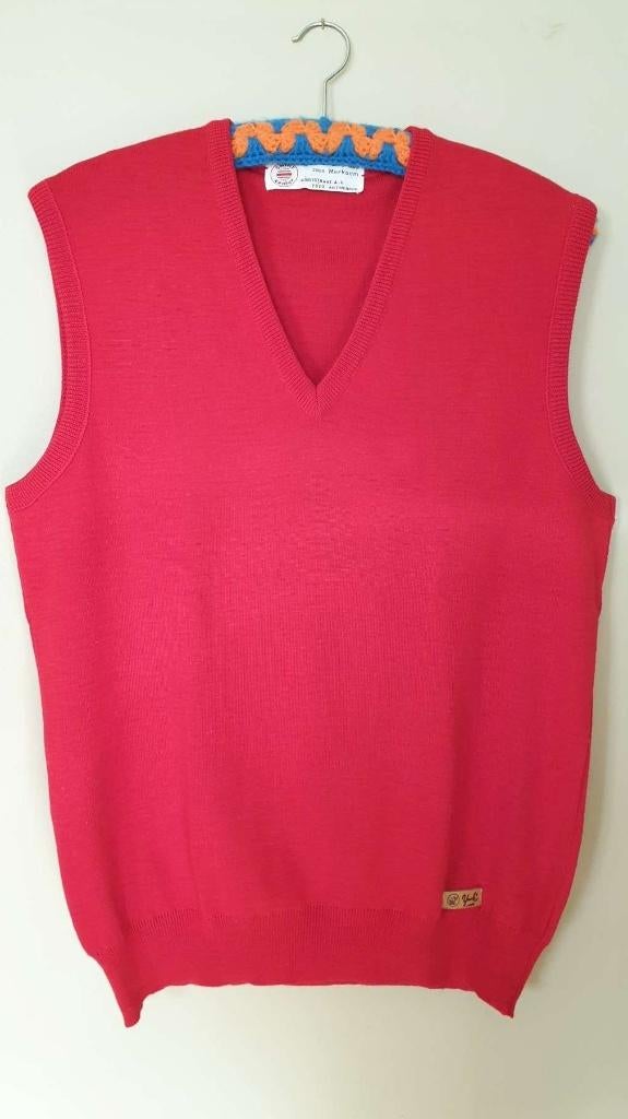Vintage trui heren, debardeur, tank top, V hals, rood Medium, Ophalen, Rood