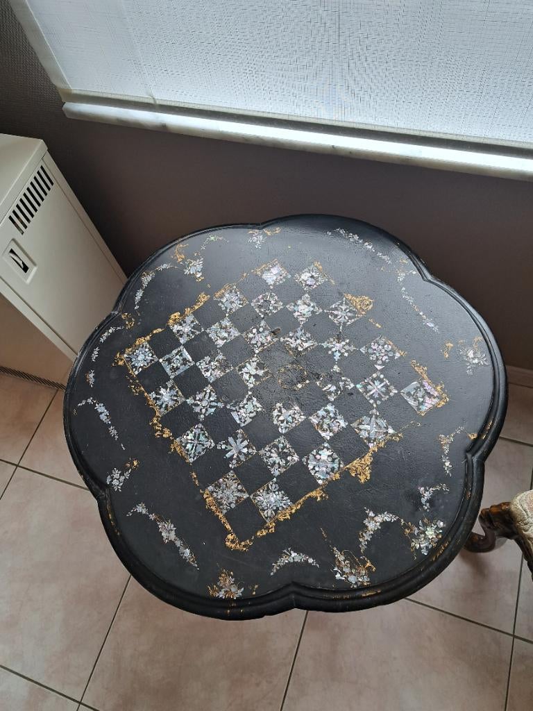 Schaaktafeltje, Huis en Inrichting, Tafels | Bijzettafels, Ophalen, Gebruikt, Rond