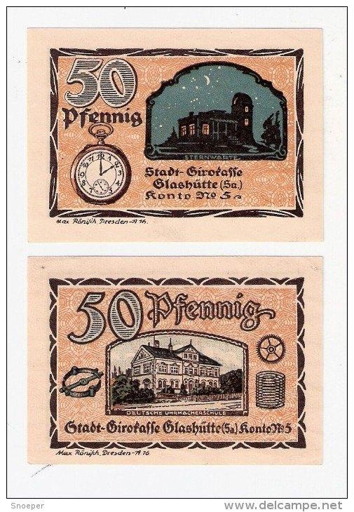 notgeld glashutte 2 x 50 pfennig 430.1/ 1+3 cat val 8 euro, Verzenden, Duitsland, Los biljet
