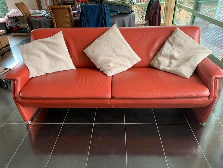 Volledige salon te koop in terracotta kleur, Maison & Meubles, Canapés | Salons, Utilisé, Banc droit, Autres dimensions, Cuir