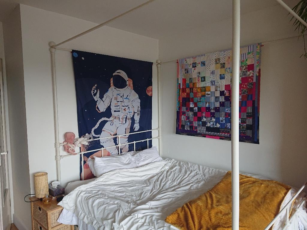 Hemelbed tweepersoons inlc lattenbodem, matras en topper, Huis en Inrichting, Slaapkamer | Bedden, Ophalen, Wit, Tweepersoons