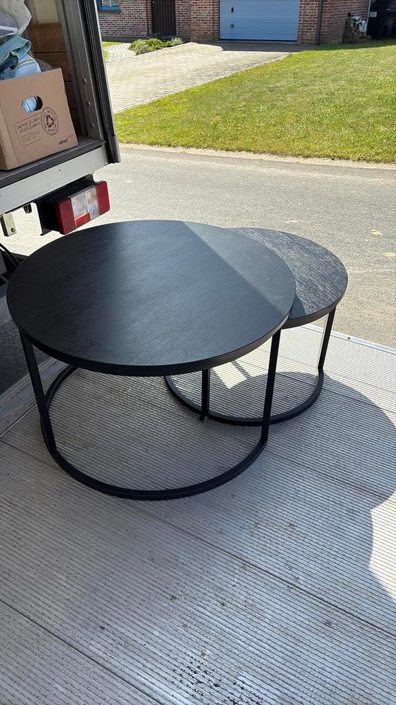 Set salontafels in zwarte houtstructuur, Huis en Inrichting, Ophalen