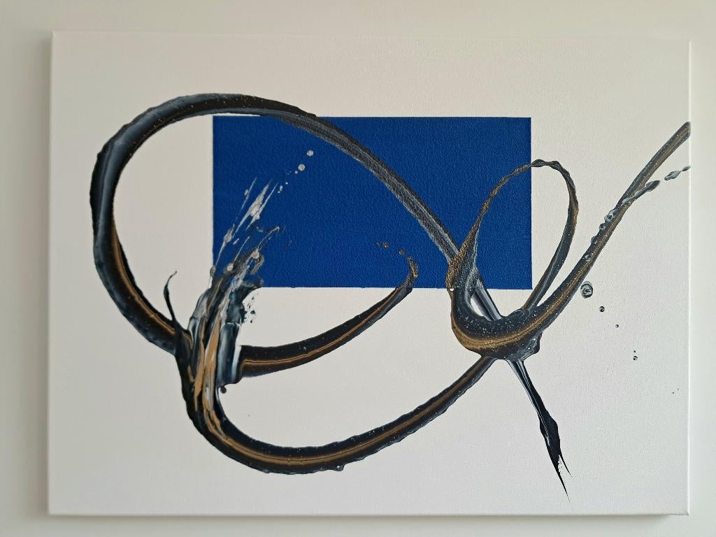Abstract modern acryl canvas - 60*80cm - wit/blauw, Ophalen