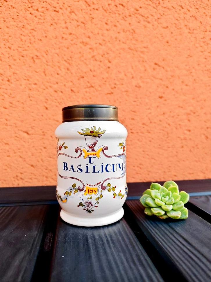Vintage Apothekerspot Clin-Midy basilicum, Collections, Porcelaine, Cristal & Couverts, Comme neuf, Autres types, Autres matériaux