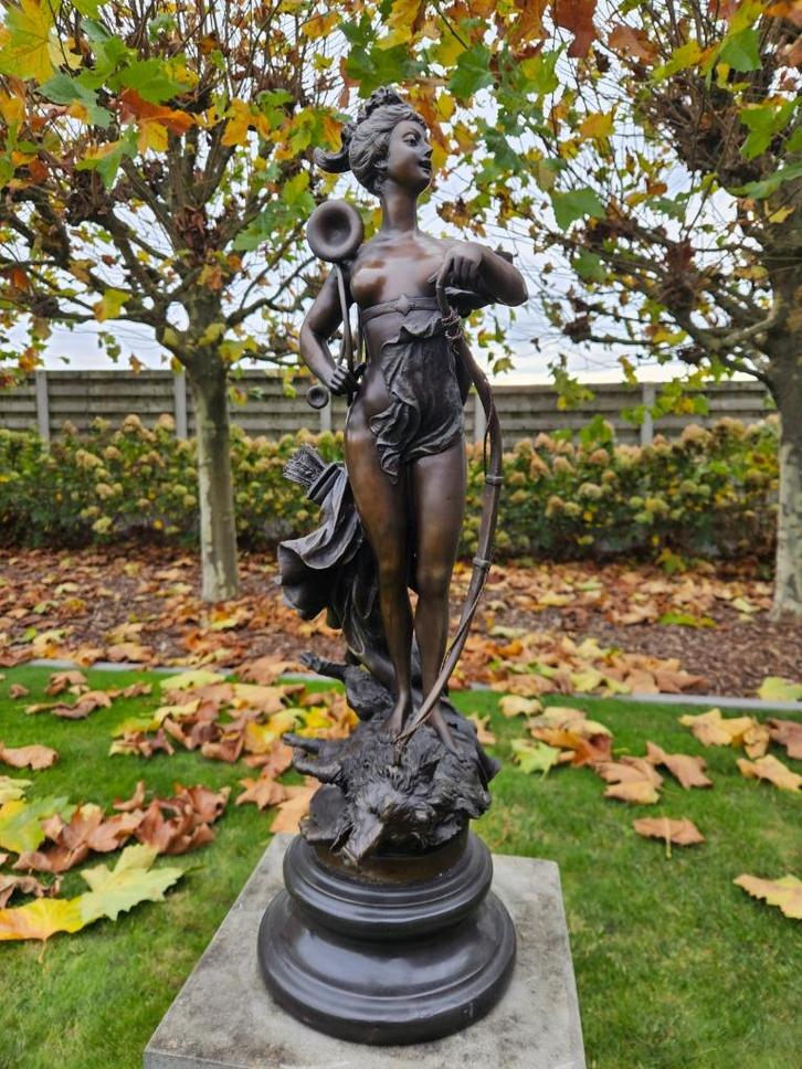 Brons Diana godin van de jacht, zeer mooie grote marmer voet, Antiek en Kunst, Antiek | Brons en Koper, Brons, Ophalen of Verzenden