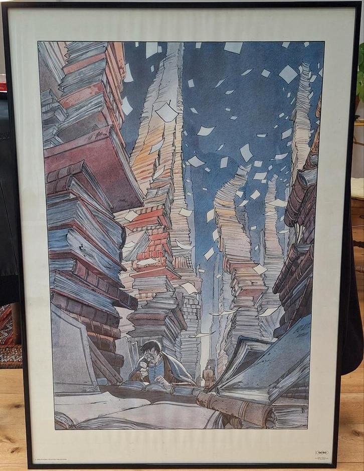 Affiche + cadre Schuiten - Bibliothèque Archiviste, Antiquités & Art, Art | Dessins & Photographie, Enlèvement ou Envoi