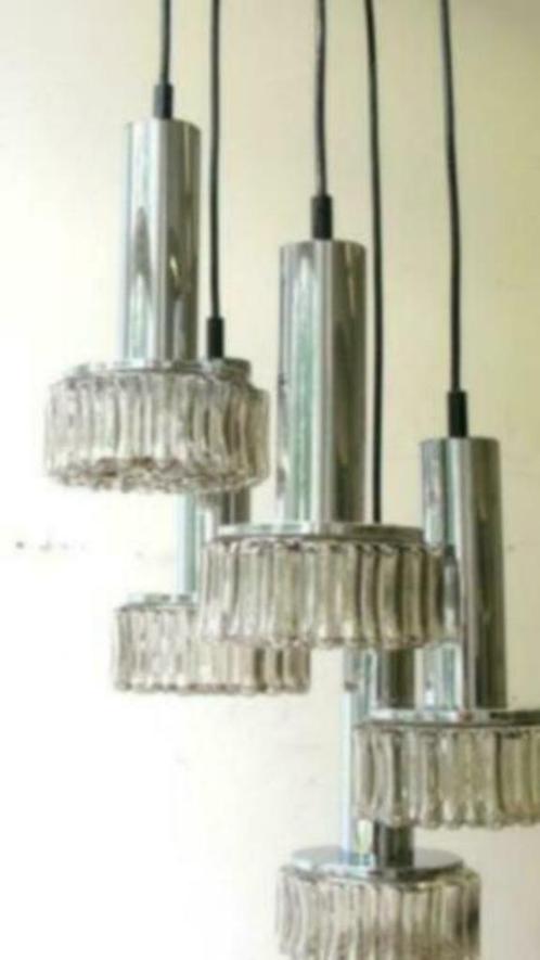 Suspension lustre Vintage 5 lampes 1970 Staff, Huis en Inrichting, Lampen | Hanglampen, Gebruikt, Glas, Metaal, Ophalen