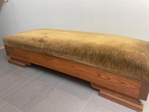Vintage houten ottoman met fluwelen zitting, Antiek en Kunst, Antiek | Overige Antiek, Ophalen