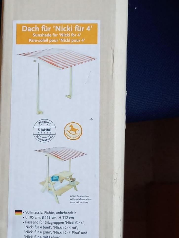 Dak voor picknicktafel kinderen, Nicki voor 4, Pinolino, Kinderen en Baby's, Speelgoed | Speeltafels, Nieuw, Ophalen