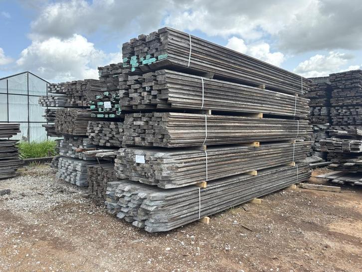 Gebruikte Hardhouten Damwandplanken – 5 cm dik, 450 cm lang, Jardin & Terrasse, Poteaux, Poutres & Planches