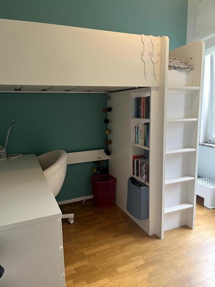 Mezzaninebed met bureau + opbergruimte IKEA, Huis en Inrichting, Slaapkamer | Stapelbedden en Hoogslapers, Gebruikt, Hoogslaper