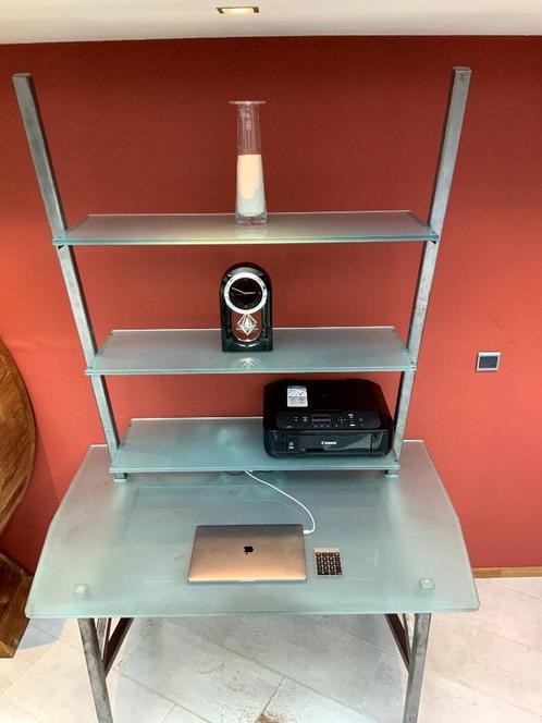Computer meubel in glas en metaal door kunstsmid gemaakt, Huis en Inrichting, Kasten | Computermeubels, Zo goed als nieuw, 170 cm of meer