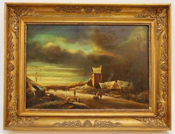 Antiek schilderij op doek - Gesigneerd, Antiek en Kunst, Kunst | Schilderijen | Klassiek, Ophalen of Verzenden