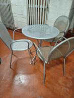 Table + 3 chaises en métal argenté, Rond, Enlèvement, Utilisé, Métal