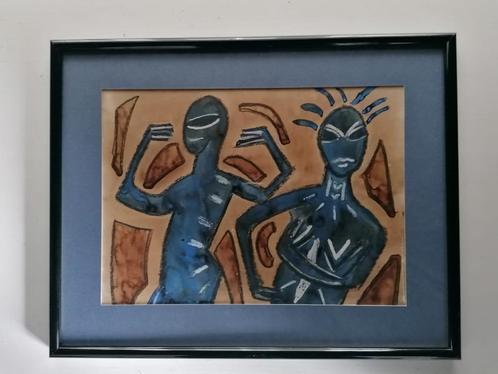 Mooie abstracte figuren - Aquarel op papier - Gesigneerd, Antiek en Kunst, Kunst | Tekeningen en Fotografie, Ophalen of Verzenden