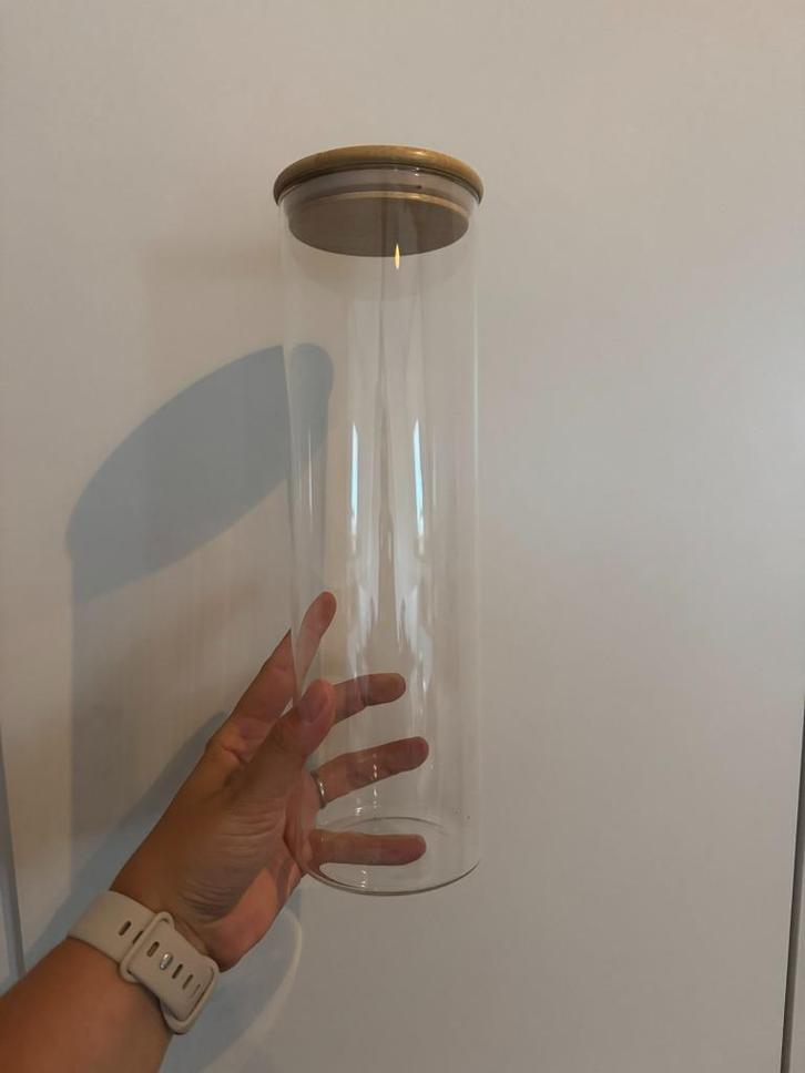 Decoratieve voorraad pot bamboe deksel, Huis en Inrichting, Keuken | Potten en Pannen, Zo goed als nieuw, Pot, Bus of Blik, Glas