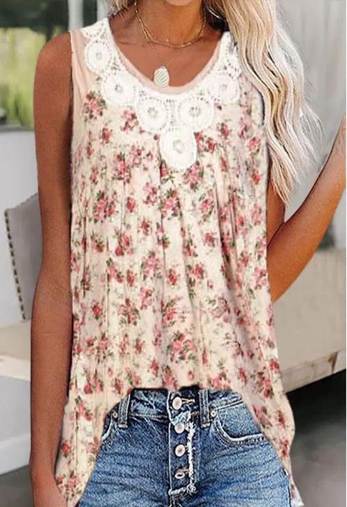 Top Débardeur floral avec dentelle, Kleding | Dames, Topjes, Nieuw, Zonder mouw, Verzenden
