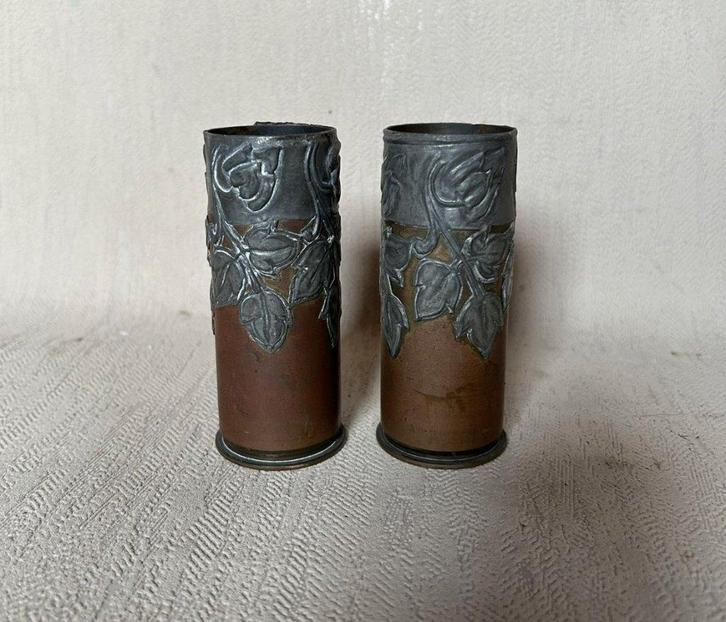 wo1 - 3,7cm Krupp Sockelflak hulzen trench art - LEEG, Verzamelen, Militaria | Algemeen, Landmacht, Hulzen of Bodemvondsten, Ophalen of Verzenden
