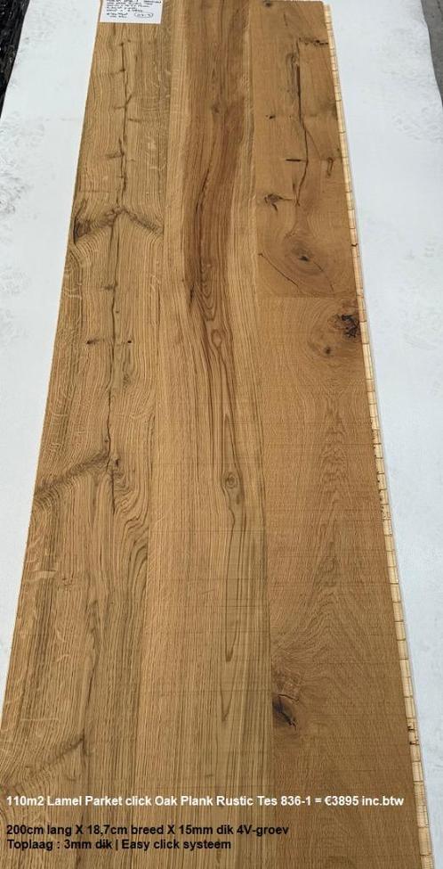 110m2 XL Lamel Parket click Oak Rustic Tes 836-1 = €3895, Huis en Inrichting, Stoffering | Vloerbedekking, Nieuw, Parket, Bruin