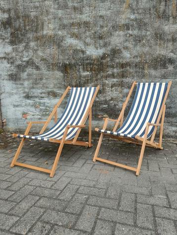 Set van 2 strandstoelen - gestreept - Inklapbaar - hout  beschikbaar voor biedingen