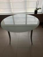 Glazen tafel in melkglas met matte metalen poten dia 120 cm, Huis en Inrichting, Ophalen, Zo goed als nieuw