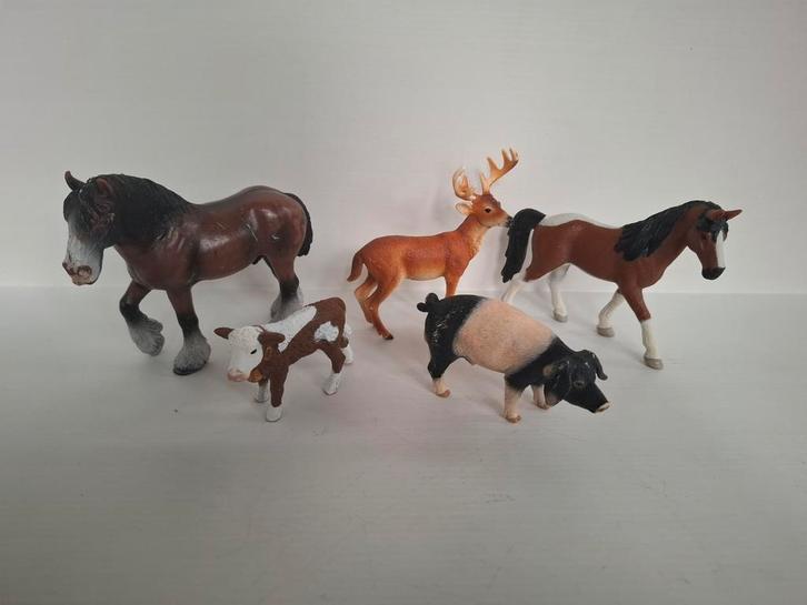 Lot Schleich : animaux : chevaux, cerfs, cochons et veaux, Collections, Collections Animaux, Utilisé, Statue ou Figurine, Animal de ferme