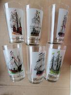 6 glazen met tekening van boten, Verzamelen, Glas en Drinkglazen, Ophalen, Zo goed als nieuw, Frisdrankglas
