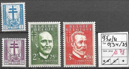 BELGIE  N  930 / 931  +  934 / 935   X1, Postzegels en Munten, Postzegels | Europa | België, 1 plakker, Europa, Met plakker, Ophalen of Verzenden