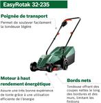 Tondeuse BOSCH à gazon filaire EasyRotak 32-235, Jardin & Terrasse, Démarrage électrique, Tondeuse rotative, Comme neuf, 30 à 39 cm