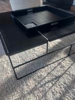 Salontafel zwart eiken blad, metalen zwart frame, Moins de 50 cm, Chêne, 50 à 100 cm, Enlèvement