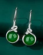 Oorbellen met groene jade 04014OOr, Overige materialen, Hangers, Verzenden, Nieuw