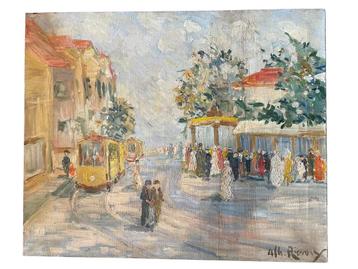 Tableau Huile sur Toile 'Le Tramway' - Signé Albert Rigaux