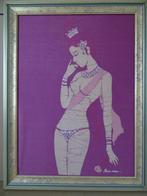 Art populaire Inde peinture érotique sur soie dame couronne, Enlèvement ou Envoi