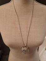 Zilveren halsketting met strass hanger van een kat. Negen., Nieuw, Overige materialen, Ophalen of Verzenden, Zilver