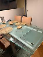 Glazen eettafel met 4 stoelen, Huis en Inrichting, Ophalen, Gebruikt, Vijf personen of meer, Glas