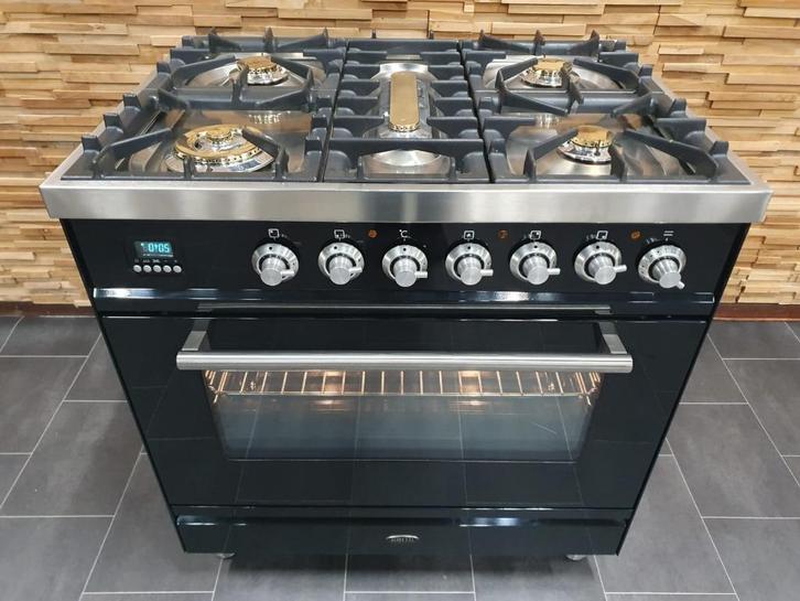 🔥Luxe Boretti Fornuis 80cm hoogglans zwart + rvs GASOVEN, Elektronische apparatuur, Fornuizen, Zo goed als nieuw, Vrijstaand