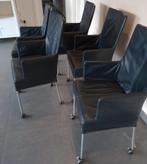 6 eettafelstoelen, Huis en Inrichting, Stoelen, Ophalen, Gebruikt, Blauw, Leer
