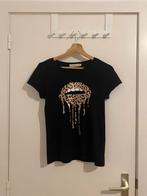 T-shirt noir motif lèvres léopard, Vêtements | Femmes, T-shirts, Manches courtes, Enlèvement ou Envoi, Taille 36 (S), Porté