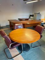 Hoekbureau met ronde tafel, stoelen, printertafel, Gebruikt, Bureau